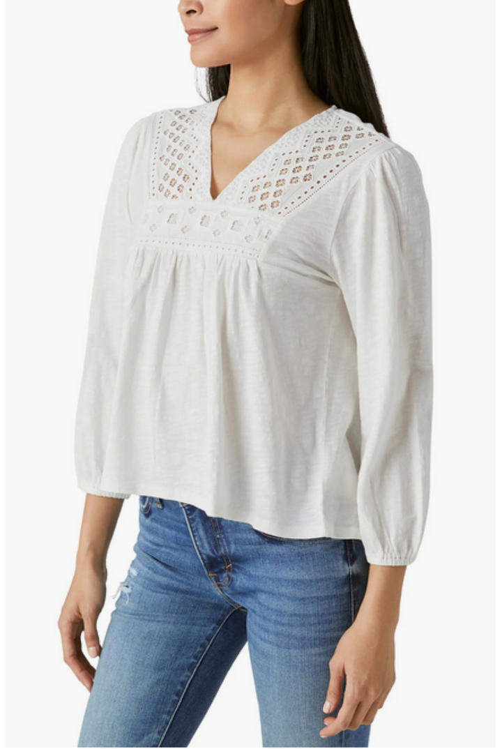 Lucky Brand Embroidered Cutout Cotton Top MSRP $89