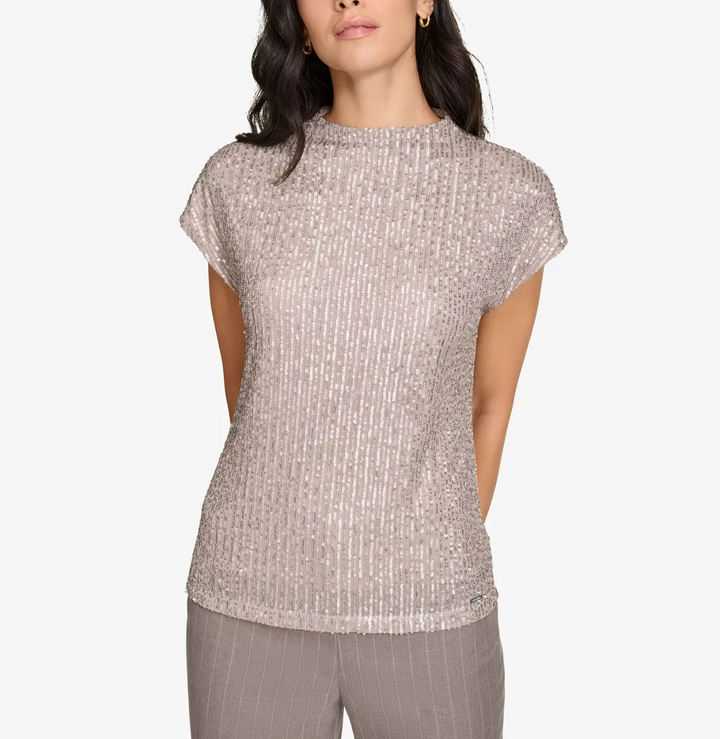Calvin Klein Women's Sequin Short-Sleeve Top MSRP $79