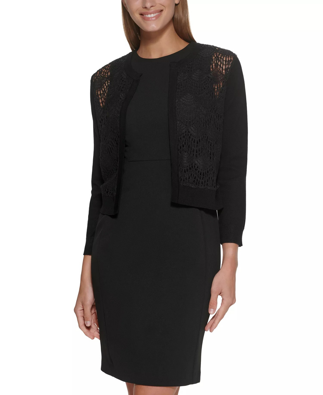 DKNY Lace-Front Open-Front Cardigan MSRP $49