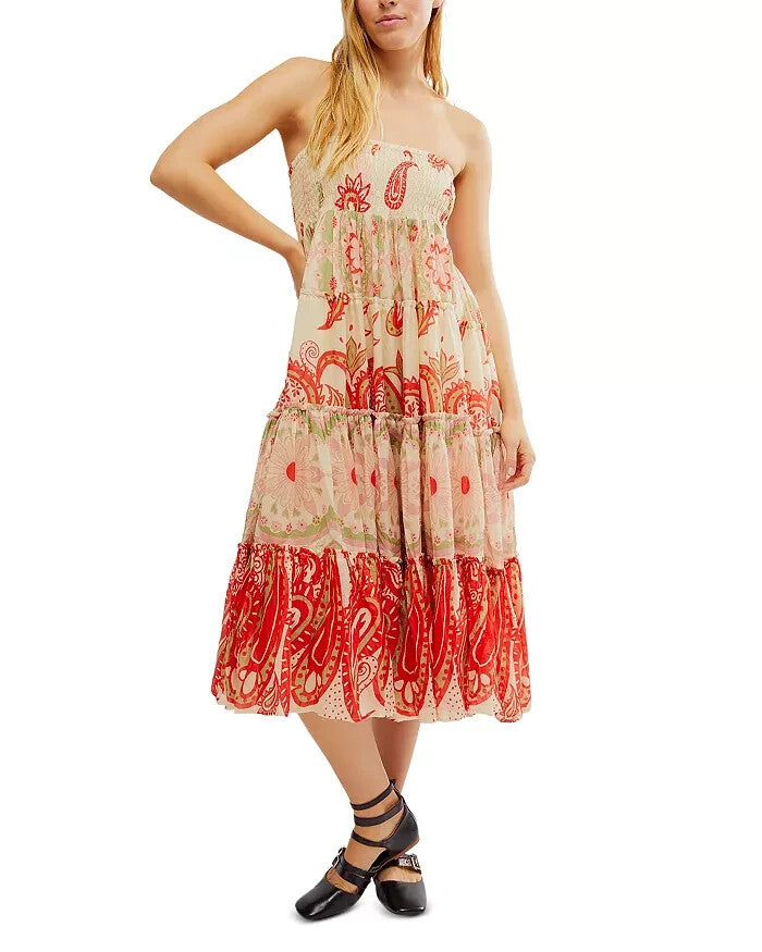Free People Super Thrills Printed Tiered Maxi Skirt Size S