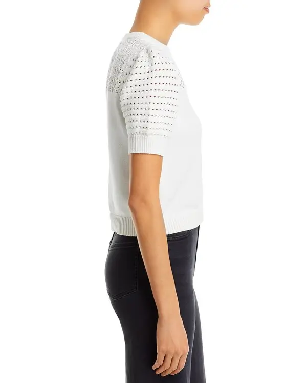 Aqua Cotton Crochet Puff Sleeve Top MSRP $78