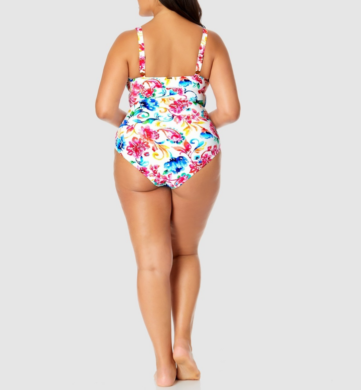 Anne Cole Plus Size Watercolor Paisley V-Wire One-Piece Swimsuit MSRP $118