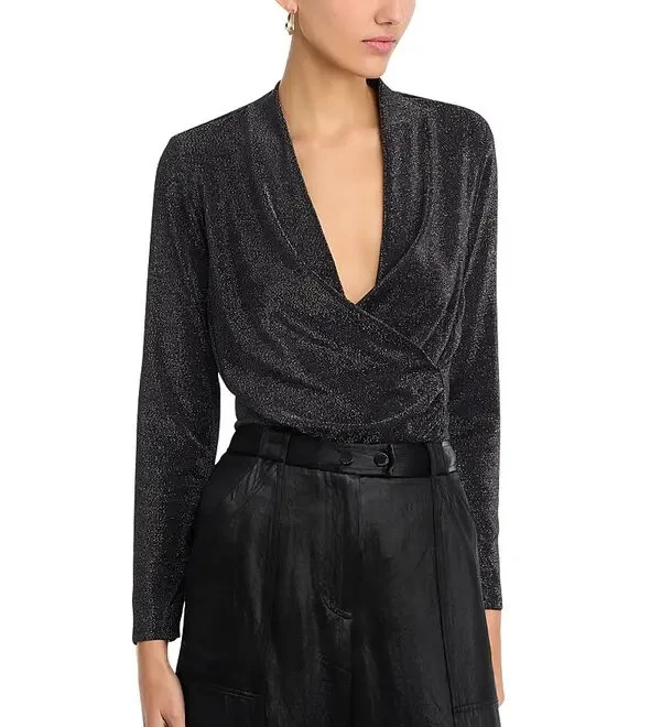 Status by Chenault Long Sleeve Metallic Top MSRP $68