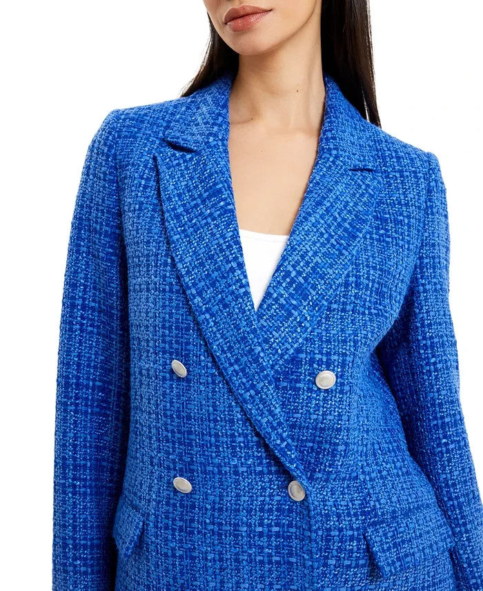 French Connection Azzura Long-Sleeve Tweed Double-Breasted Blazer MSRP $158