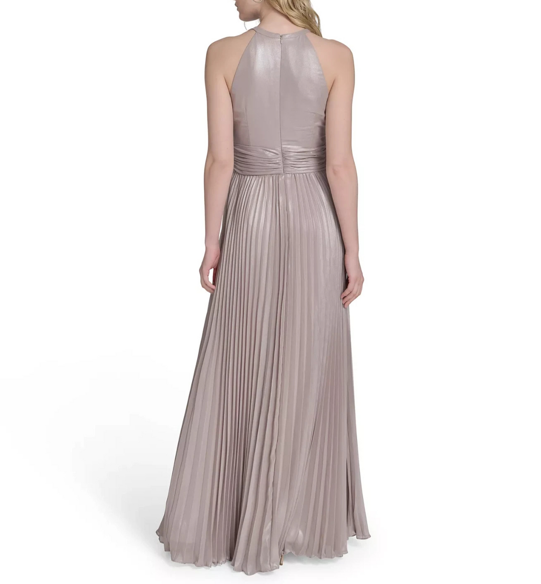 Eliza J Women's Metallic-Print Pleated Halter Gown MSRP $338