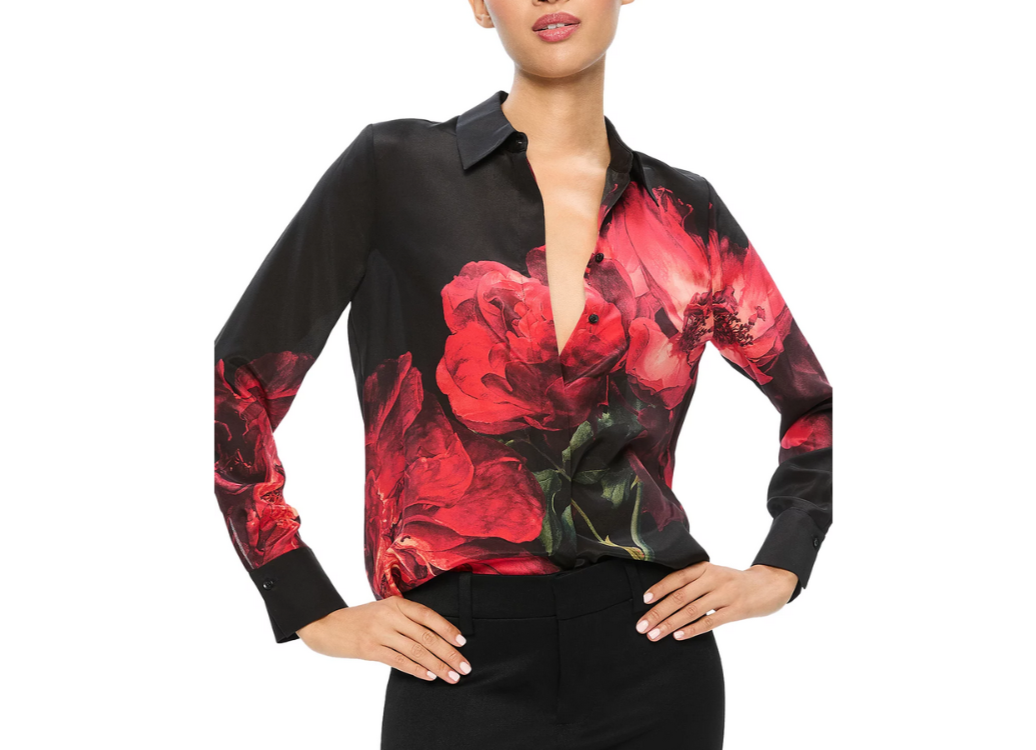 Alice and Olivia Brady Slim Silk Blouse MSRP $375