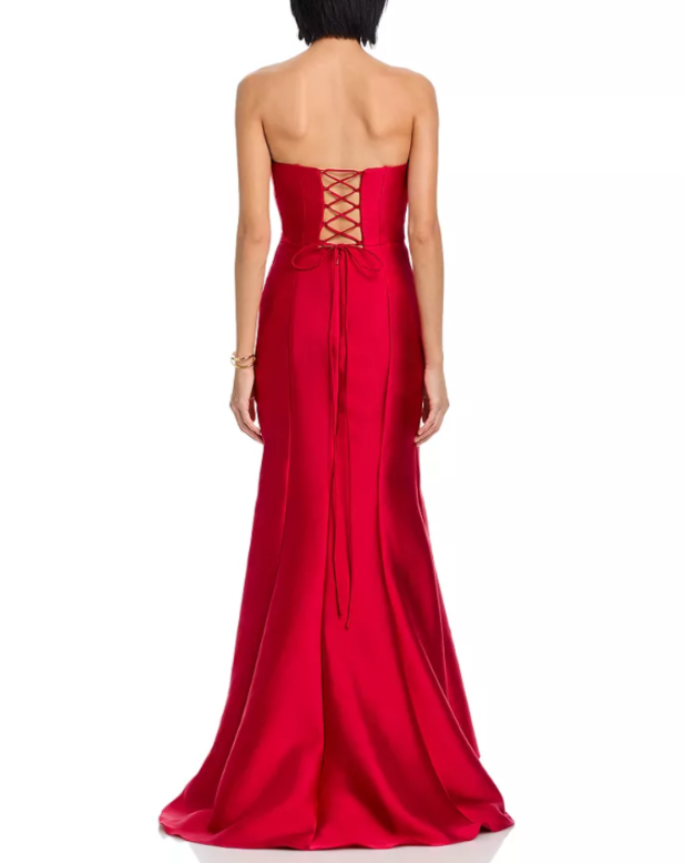 AQUA Mikado Lace Up Back Strapless Gown MSRP $278