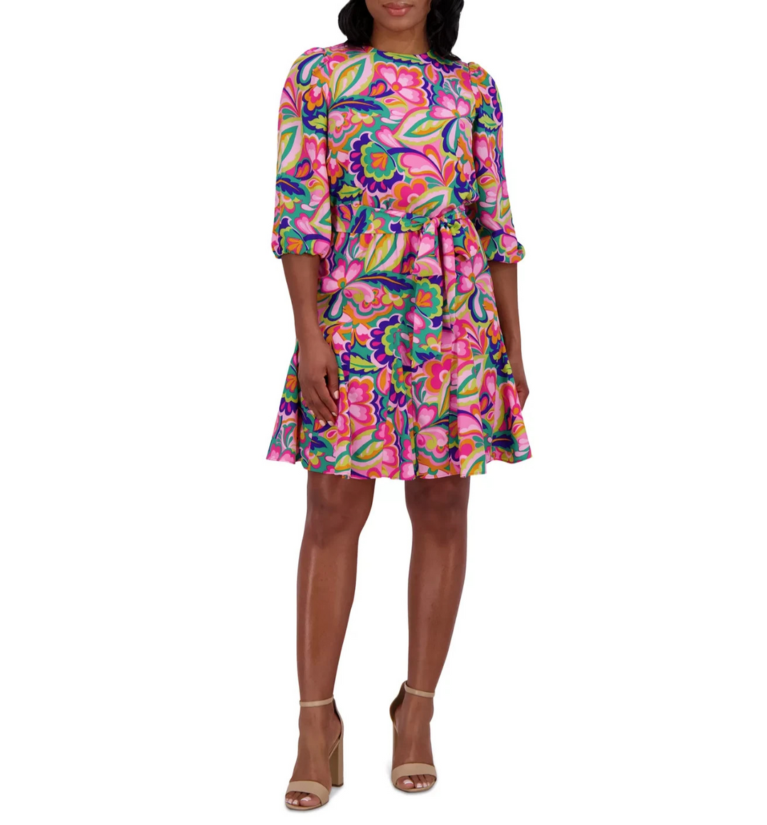 Jessica Howard Petite Floral-Print Belted Fit & Flare Dress MSRP $119