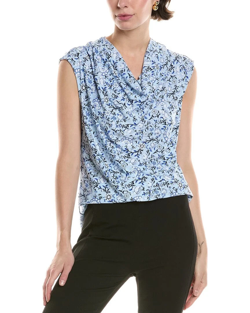 Anne Klein Women's Printed Cowl Neck Cap-Sleeve Top MSRP $59