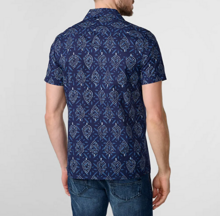 Karl Lagerfeld Paris Leaf Print Short Sleeve Embroidered Shirt MSRP $119