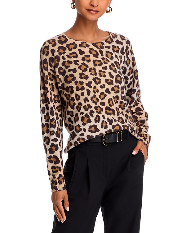 C by Bloomingdale's Cashmere Leopard Crewneck Sweater MSRP $198