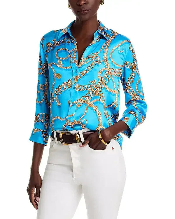 L'Agence Dani Silk Printed 3/4 Sleeve Blouse MSRP $380