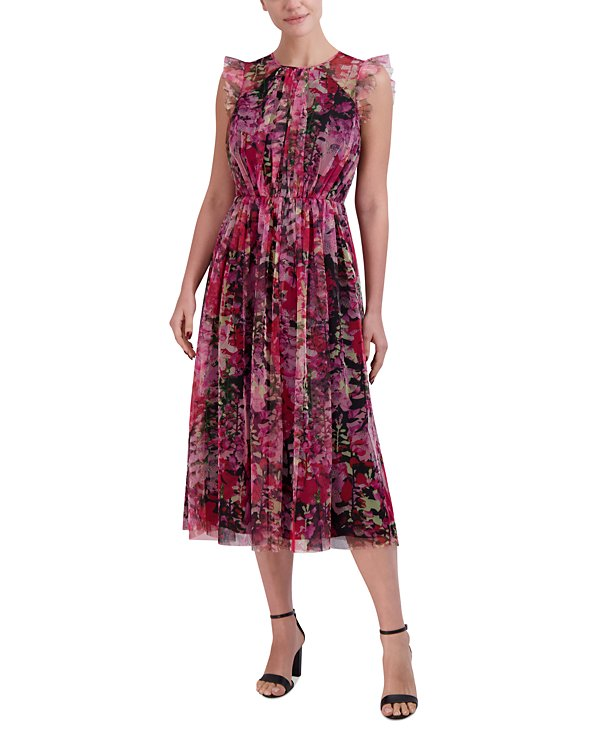Laundry by Shelli Segal Women's Floral Tulle Midi Dress MSRP $158