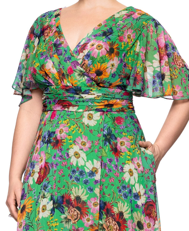 Betsy & Adam Plus Size Floral-Print Flutter-Sleeve A-Line Dress MSRP $289