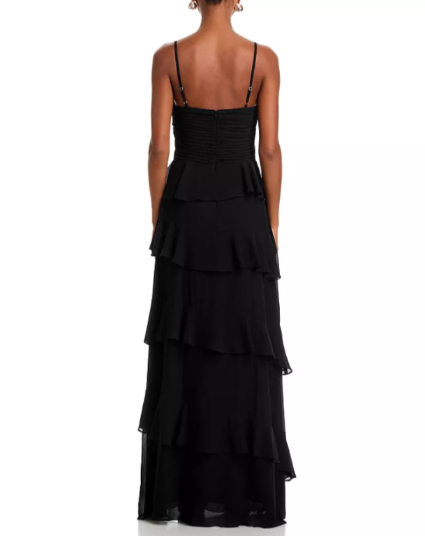 AQUA Chiffon Tiered Ruffled Dress MSRP $298