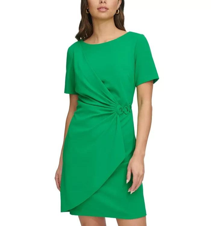 DKNY Rind-Detail Faux-Wrap Sheath Dress