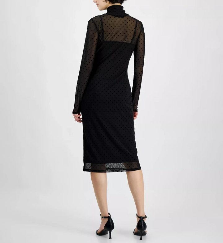 RACHEL Rachel Roy Lydie Dotted-Mesh Mock-Neck Dress MSRP $139