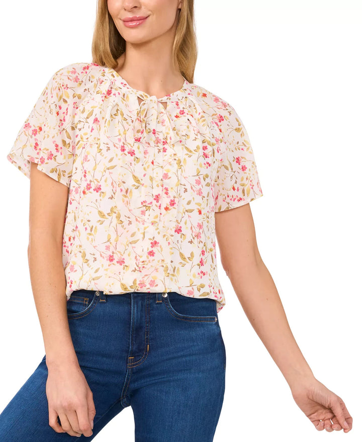 CeCe Women's Flutter-Sleeve Tie-Neck Blouse MSRP $69