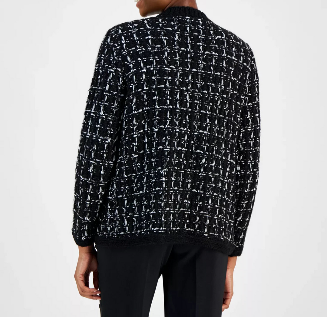 Anne Klein Women's Open-Front Mixed-Stitch Cardigan MSRP $119