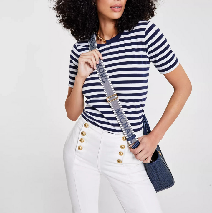 MICHAEL Michael Kors Women's Striped Chain-Neck T-Shirt MSRP $149