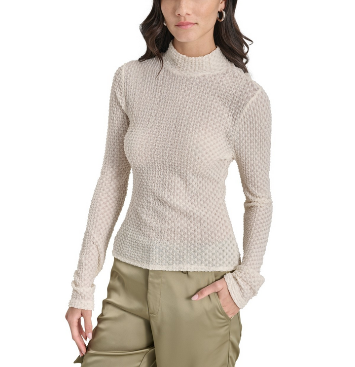 DKNY Jeans Pebble Texture Long-Sleeve Mock Neck Top