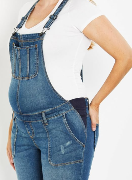 Motherhood Maternity Side-Panel Letdown Skinny Ankle Denim Overalls MSRP $78