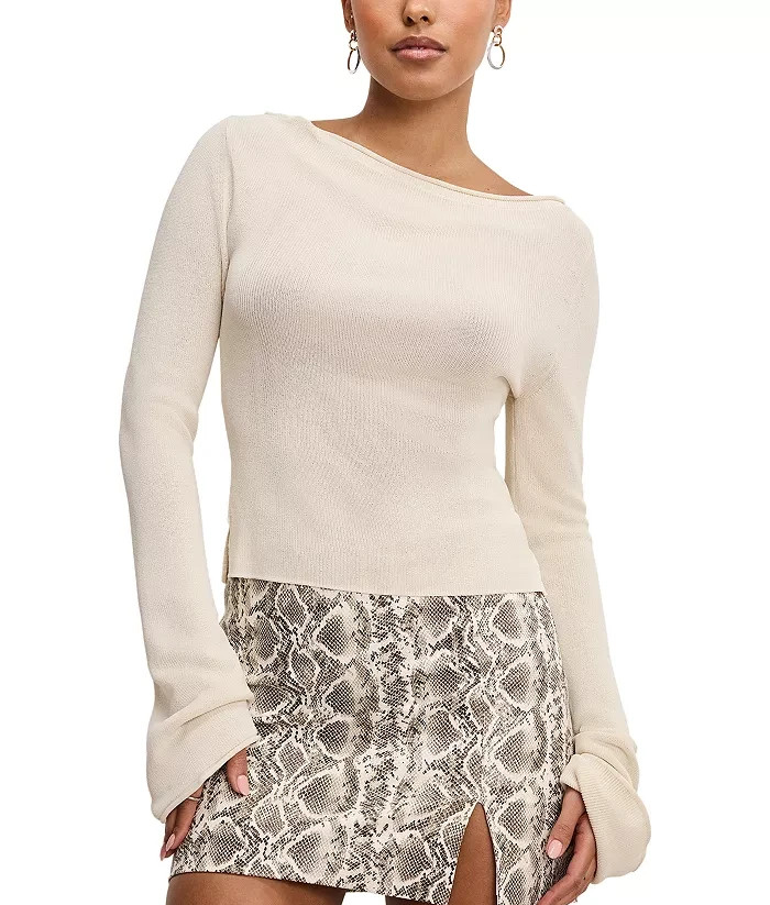 Good American Stretch Rib Knit Boatneck Top MSRP $129