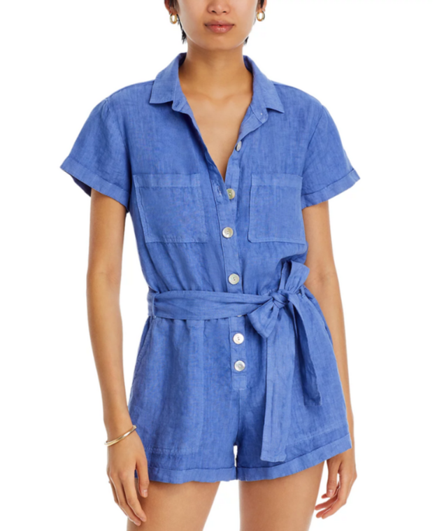 Bella Dahl Rolled Hem Linen Utility Romper MSRP $218