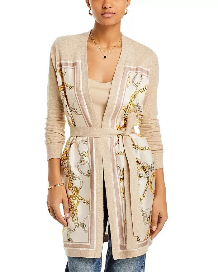 L'AGENCE Beverley Silk Panel Chain Cardigan MSRP $575