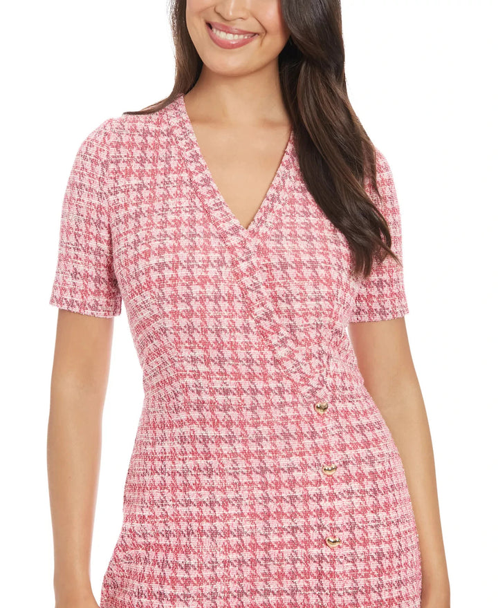 London Times Women's Houndstooth Faux-Wrap Dress MSRP $99