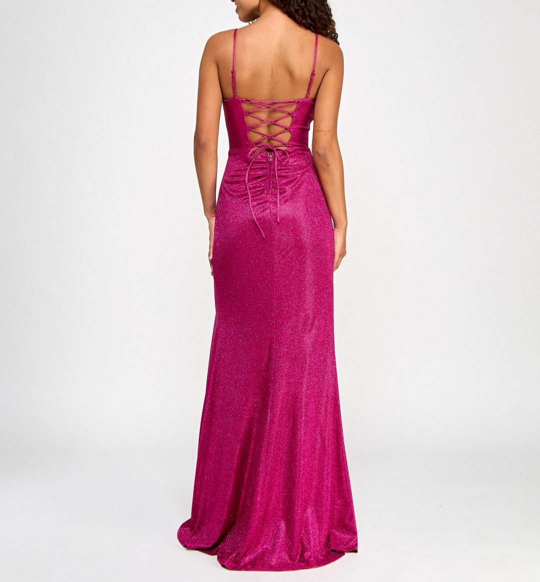 City Studios Juniors' Glitter Drape Front Lace-up Back Gown MSRP $119
