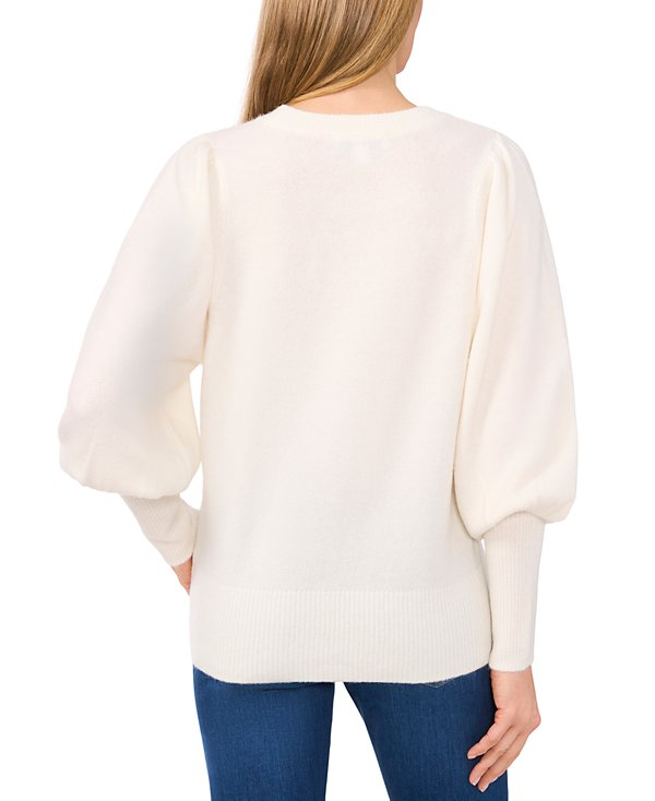 CeCe Women's Embellished Puff-Sleeve Crewneck Sweater MSRP $79