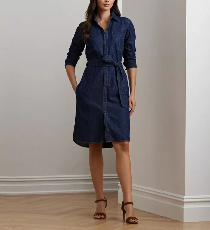 Lauren Ralph Lauren Belted Denim Shirtdress MSRP $145