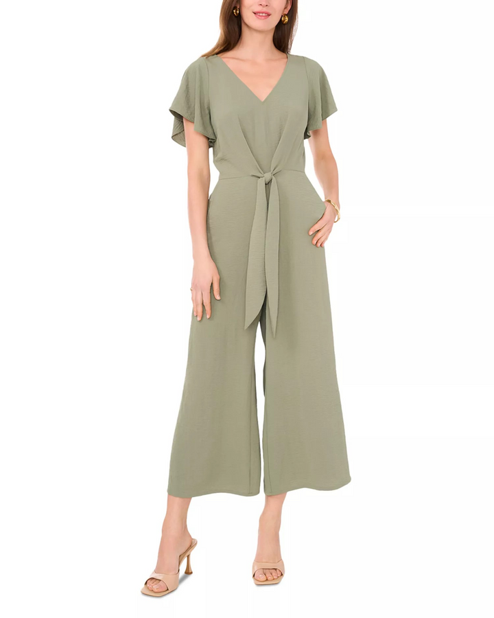 Vince Camuto Women's V-Neck Flutter-Sleeve Crop Wide-Leg Jumpsuit MSRP $109