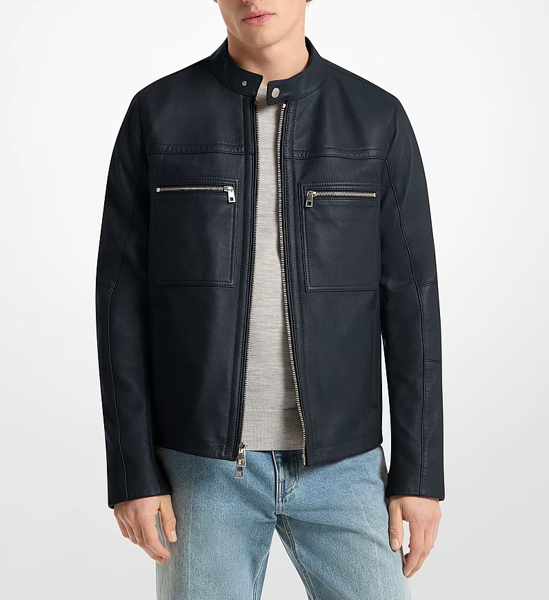 Michael Kors Mens Leather Double-Zip Racer Jacket MSRP $399.50
