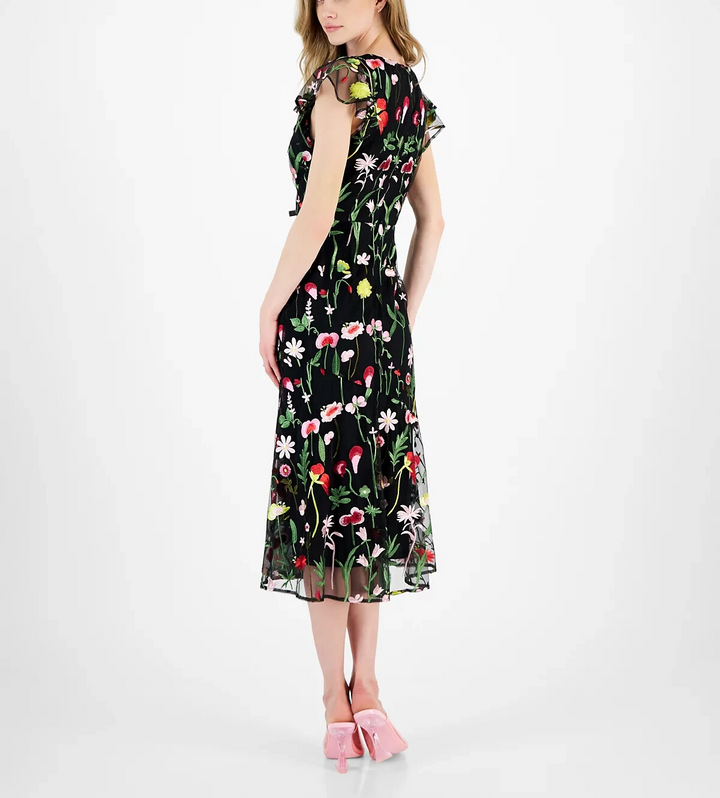 Sam Edelman Fresh Cut Embroidery Cold-Shoulder Midi Dress MSRP $148