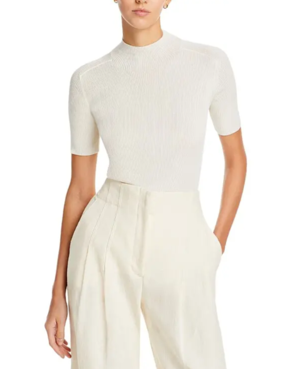 Lafayette 148 New York Ribbed Mock Neck Top MSRP $598