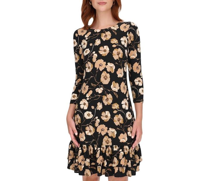 Tommy Hilfiger Round-Neck 3/4-Sleeve Ruffle-Hem Dress MSRP $ 99