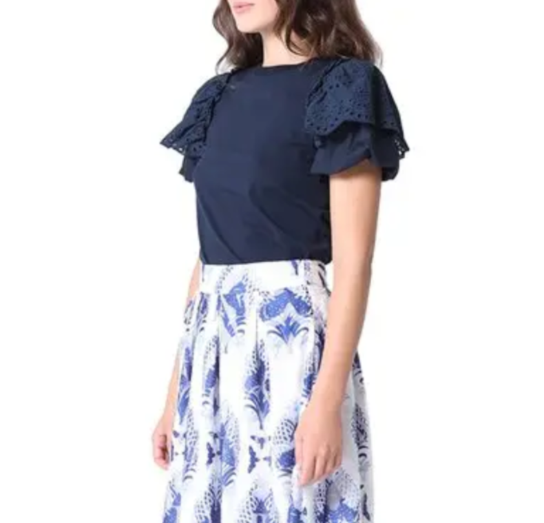 Gracia Embroidered Eyelet Sleeve Top MSRP $92