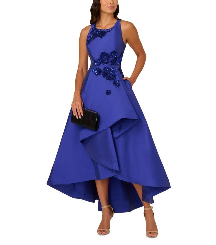 Adrianna Papell Beaded Mikado High-Low Gown MSRP $279