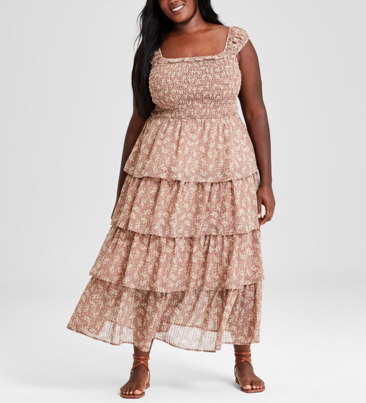 And Now This Plus Size Printed Tiered Smocked Maxi Dress MSRP $59.50