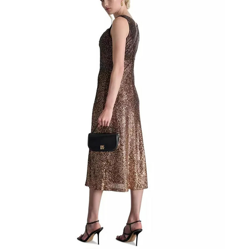 DKNY Petite Cowl-Neck Sleeveless Sequin Midi Dress MSRP $179