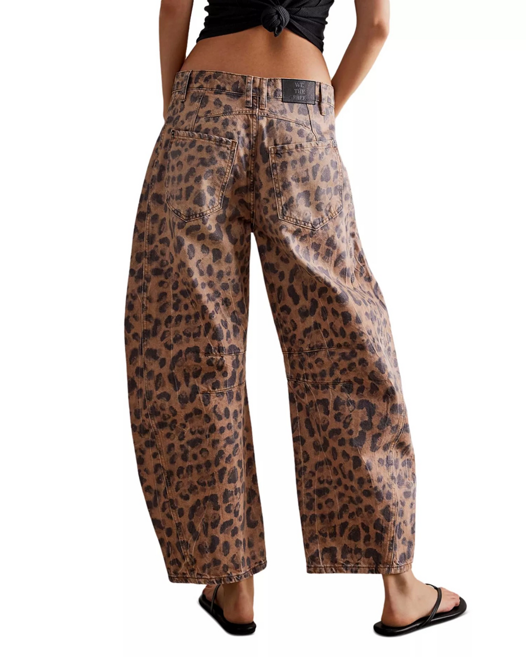 Free People We The Free Good Luck Leopard Barrel Leg Jeans MSRP $128