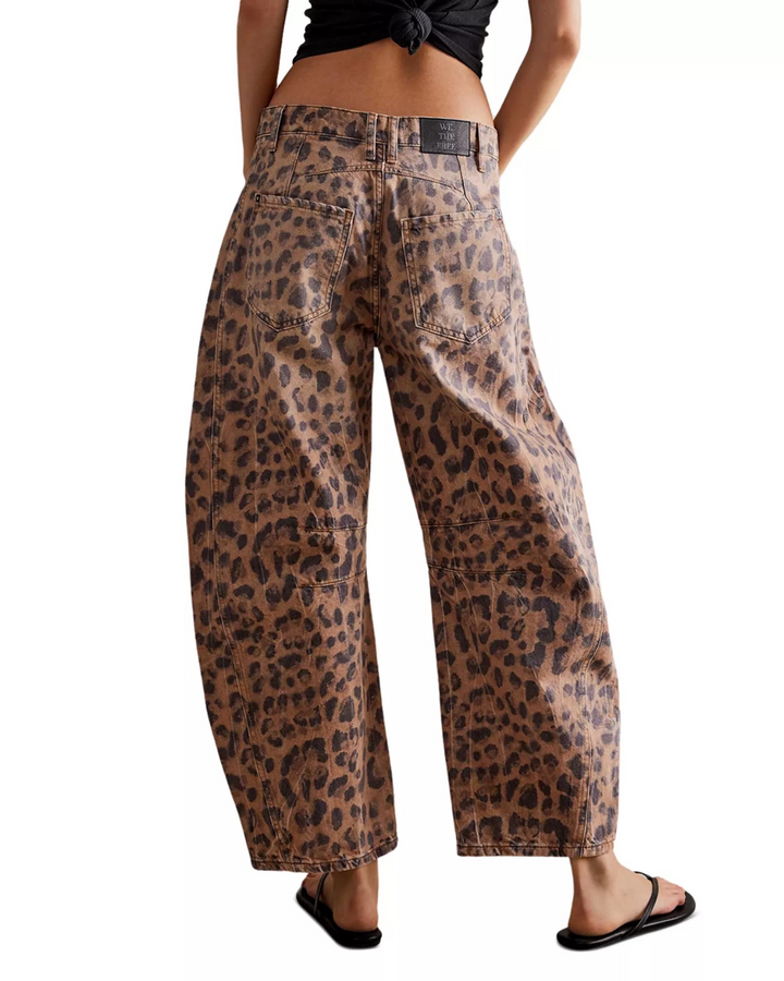 Free People We The Free Good Luck Leopard Barrel Leg Jeans MSRP $128