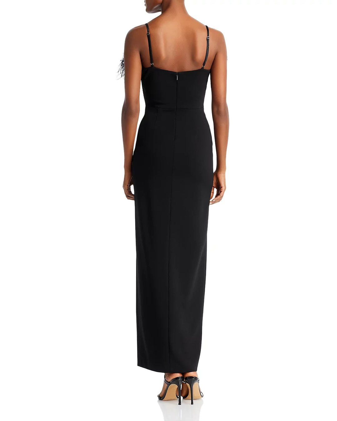 AQUA Feather Embellished Crepe Column Gown MSRP $298