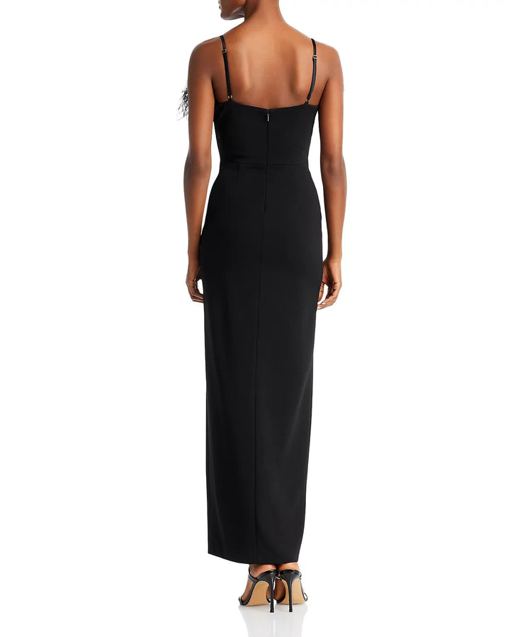 AQUA Feather Embellished Crepe Column Gown MSRP $298