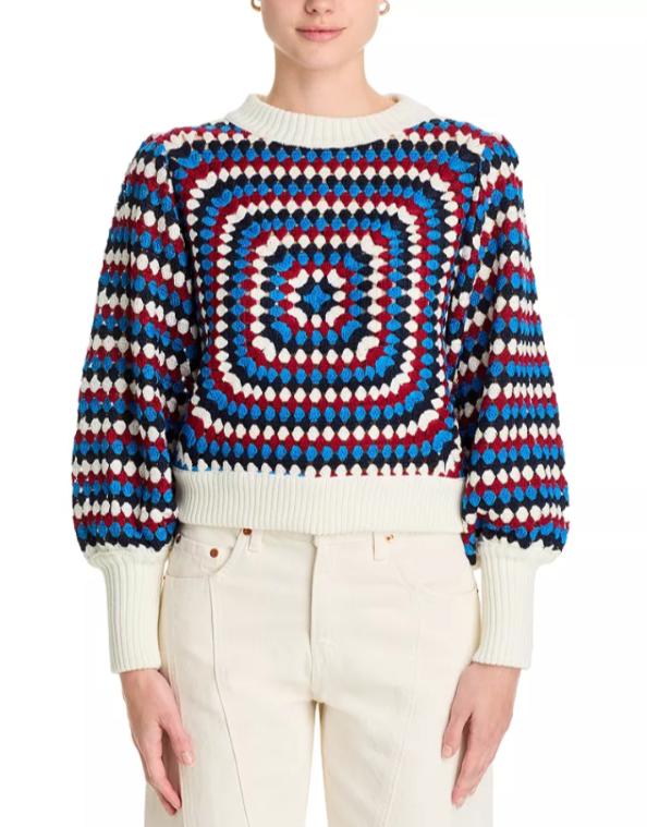 FARM Rio Crocheted Balloon Sleeve Sweater MSRP $270