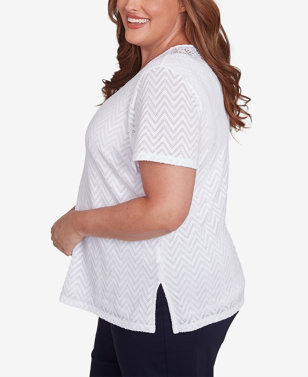 Alfred Dunner Classic Textured Chevron Lace Back Top Size 3X MSRP $53.50