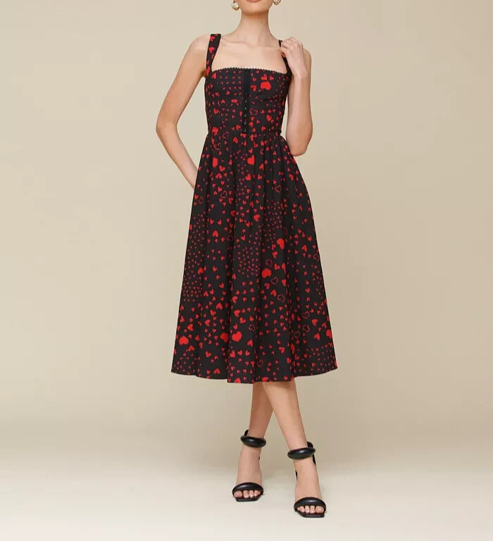 Avec Les Filles Sleeveless Square-Neck Corset Midi Dress MSRP $139