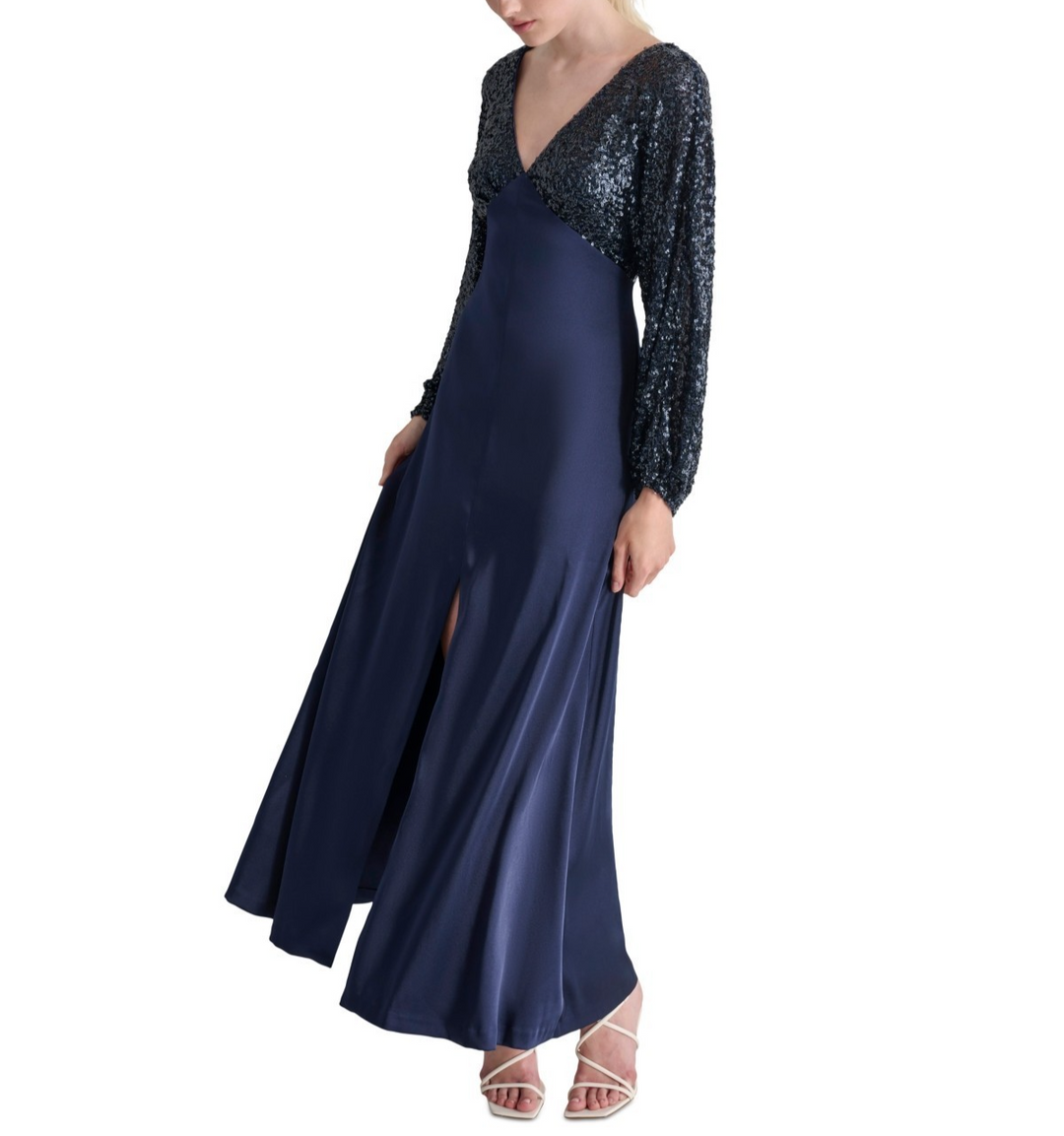 DKNY Women's Sequin Embellished Blouson-Sleeve Gown MSRP $279